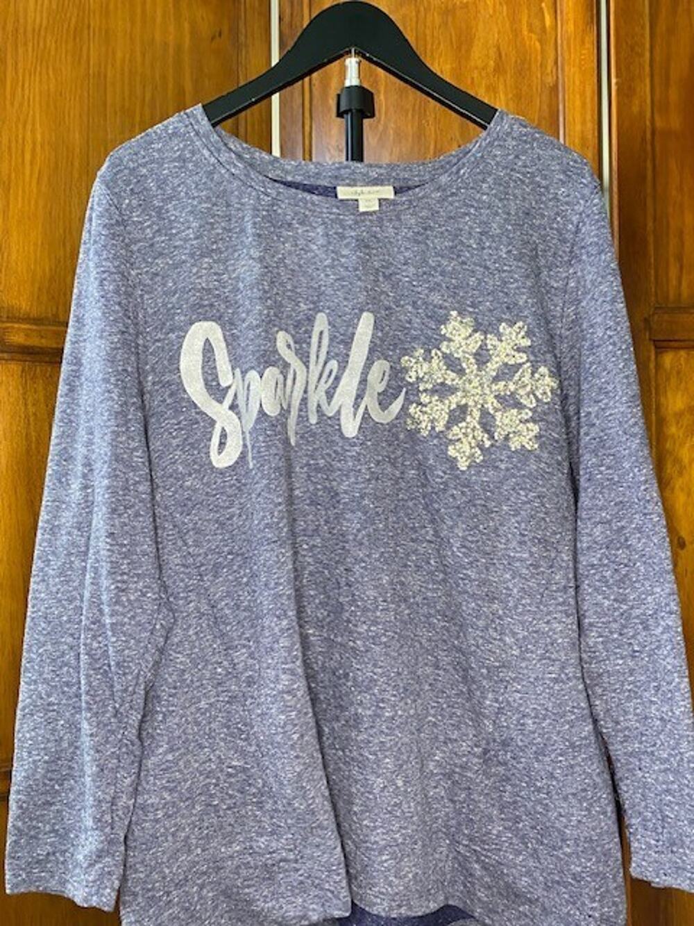 Style & Co Sparkle Snowflake Long Sleeve Top Purple Heather Women's XXL Winter